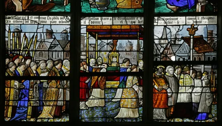 Window depicting a procession of the Holy Sacrament (detail), 1530